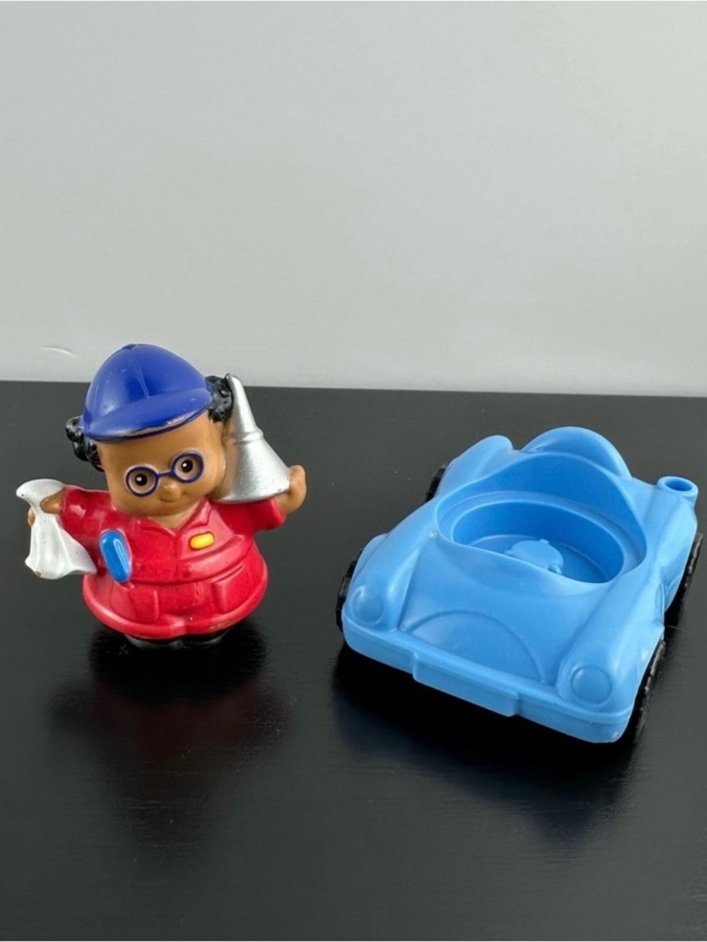 Fisher Price Little People Mechanic Worker Figurine & Blue Car